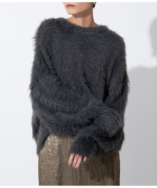 Settimissimo（セッティミッシモ）の「ロングフェザーヤーンバルキープルオーバー（ニット/セーター・レディース・ブルー/ダークグレー/オレンジ・FREE）」の2枚目の写真