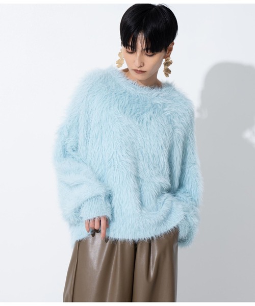 Settimissimo（セッティミッシモ）の「ロングフェザーヤーンバルキープルオーバー（ニット/セーター・レディース・ブルー/ダークグレー/オレンジ・FREE）」の5枚目の写真