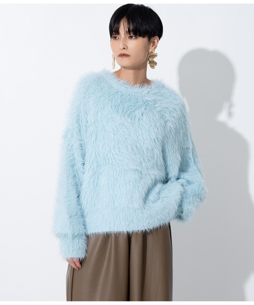 Settimissimo（セッティミッシモ）の「ロングフェザーヤーンバルキープルオーバー（ニット/セーター・レディース・ブルー/ダークグレー/オレンジ・FREE）」の6枚目の写真