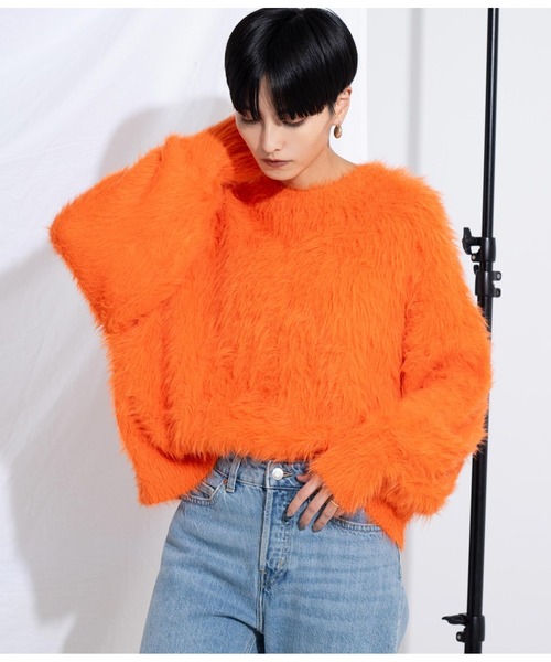 Settimissimo（セッティミッシモ）の「ロングフェザーヤーンバルキープルオーバー（ニット/セーター・レディース・ブルー/ダークグレー/オレンジ・FREE）」の20枚目の写真