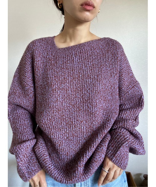 BLACK BY MOUSSY（ブラックバイマウジー）の「melange square neck knit tops(メランジスクエアネックニットトップス)（ニット/セーター・レディース・パープル/グレー/イエロー・FREE）」の19枚目の写真