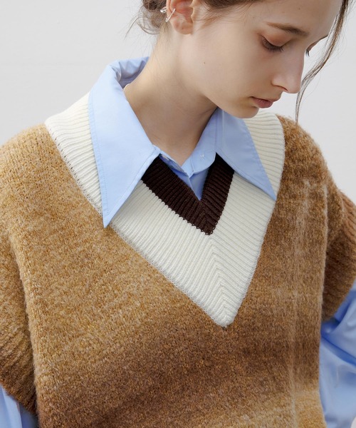 tageechita(タジチタ)の「【tageechita】Vライン ハイネックグラデーションニットベスト(ベスト・レディース・ブラウン・M/S)」の20枚目の写真