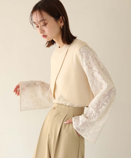 CLEIO（クレイオ）の「【CLEIO】レーススリーブ切替えアシメニット/LACE SLEEVE CHANGEABLE ASIMENIT/986-11601（ニット/セーター・レディース・テラコッタ/グリーン系その他/ホワイト・FREE）」の6枚目の写真