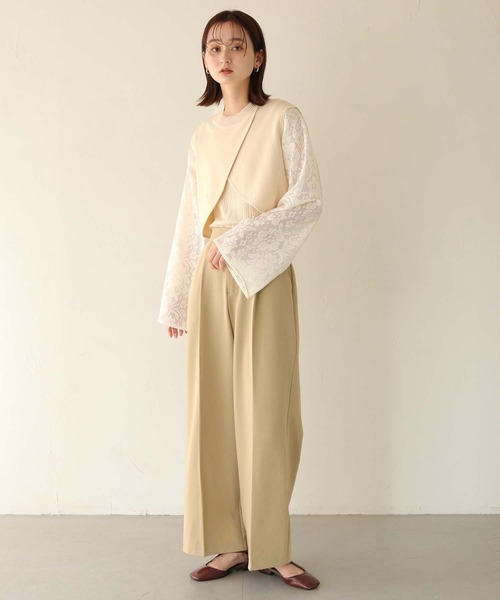 CLEIO（クレイオ）の「【CLEIO】レーススリーブ切替えアシメニット/LACE SLEEVE CHANGEABLE ASIMENIT/986-11601（ニット/セーター・レディース・テラコッタ/グリーン系その他/ホワイト・FREE）」の9枚目の写真