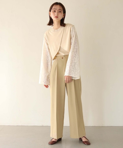 CLEIO（クレイオ）の「【CLEIO】レーススリーブ切替えアシメニット/LACE SLEEVE CHANGEABLE ASIMENIT/986-11601（ニット/セーター・レディース・テラコッタ/グリーン系その他/ホワイト・FREE）」の10枚目の写真