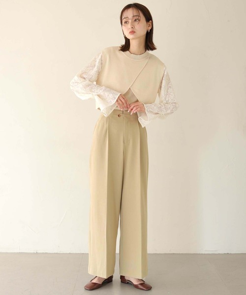 CLEIO（クレイオ）の「【CLEIO】レーススリーブ切替えアシメニット/LACE SLEEVE CHANGEABLE ASIMENIT/986-11601（ニット/セーター・レディース・テラコッタ/グリーン系その他/ホワイト・FREE）」の18枚目の写真