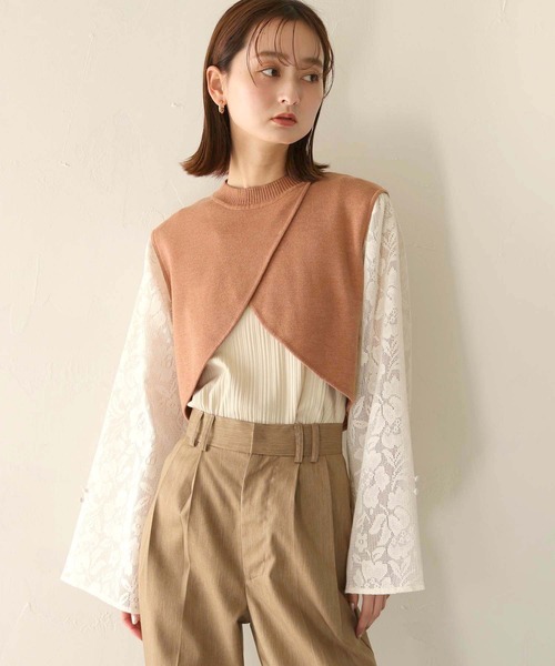 CLEIO（クレイオ）の「【CLEIO】レーススリーブ切替えアシメニット/LACE SLEEVE CHANGEABLE ASIMENIT/986-11601（ニット/セーター・レディース・テラコッタ/グリーン系その他/ホワイト・FREE）」の21枚目の写真