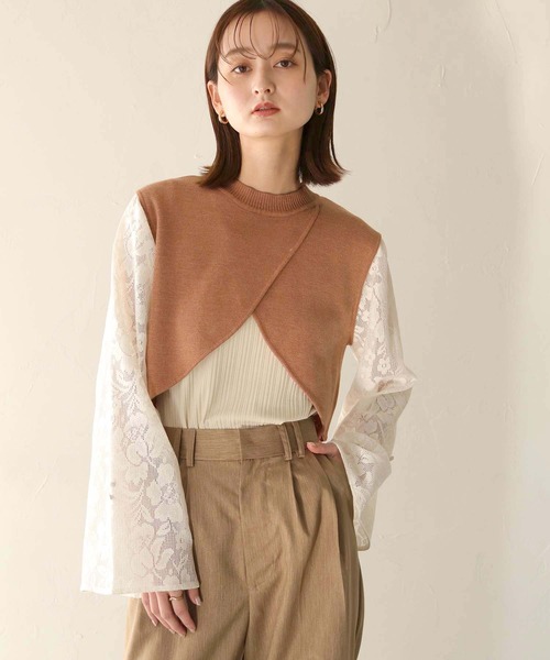 CLEIO（クレイオ）の「【CLEIO】レーススリーブ切替えアシメニット/LACE SLEEVE CHANGEABLE ASIMENIT/986-11601（ニット/セーター・レディース・テラコッタ/グリーン系その他/ホワイト・FREE）」の22枚目の写真