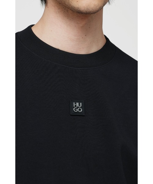 HUGO ストレッチコットン Tシャツ スタックロゴ＆リブカフス セール】HUGOスタックロゴ レギュラーフィット ストレッチ