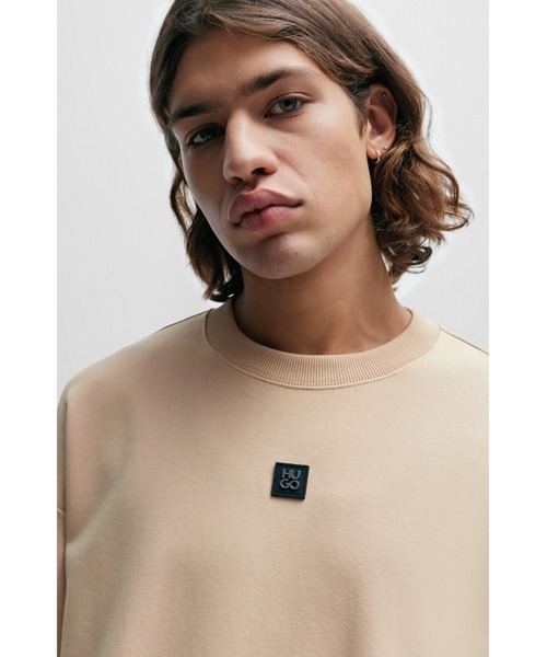 HUGO ストレッチコットン Tシャツ スタックロゴ＆リブカフス セール】HUGOスタックロゴ レギュラーフィット ストレッチ
