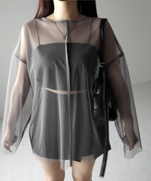 ※※【 選べる10色展開 】ビッグシルエットシースルーチュールトップス