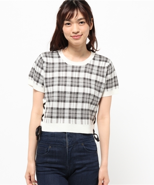 WEGO(ウィゴー)の「WEGO/レースアップケーブルニット(ニット/セーター・レディース・ダークグリーン/ホワイト/ホワイト系その他・FREE)」の7枚目の写真