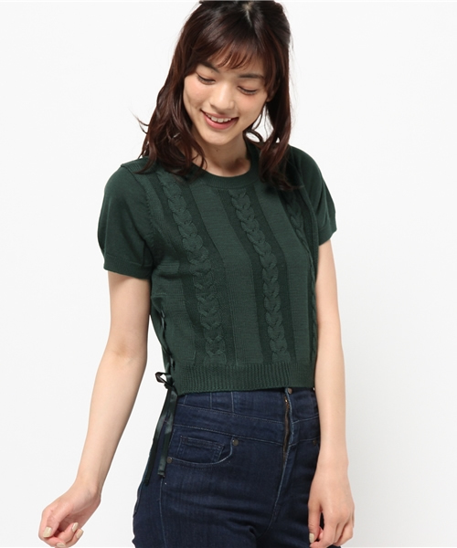 WEGO(ウィゴー)の「WEGO/レースアップケーブルニット(ニット/セーター・レディース・ダークグリーン/ホワイト/ホワイト系その他・FREE)」の11枚目の写真