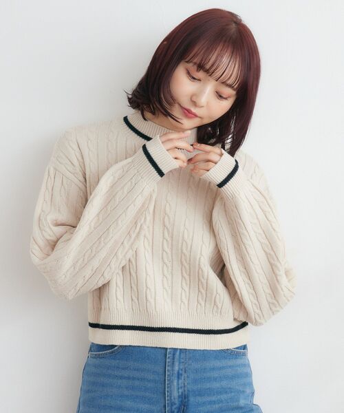 RETRO GIRL(レトロガール)の「ケーブルNTPO(ニット/セーター・レディース・ライトグレー/ダークブルー/ナチュラル・FREE)」の5枚目の写真