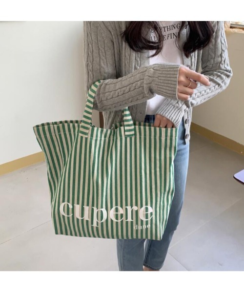 TONE SELECT GOODS（トーンセレクトグッズ）の「【urge select】《大容量》ストライプ デザイン ビッグトートバッグ【2way/A4サイズ収納可能】（トートバッグ・レディース・ピンク/グリーン/ネイビー/ブラック・FREE）」の6枚目の写真