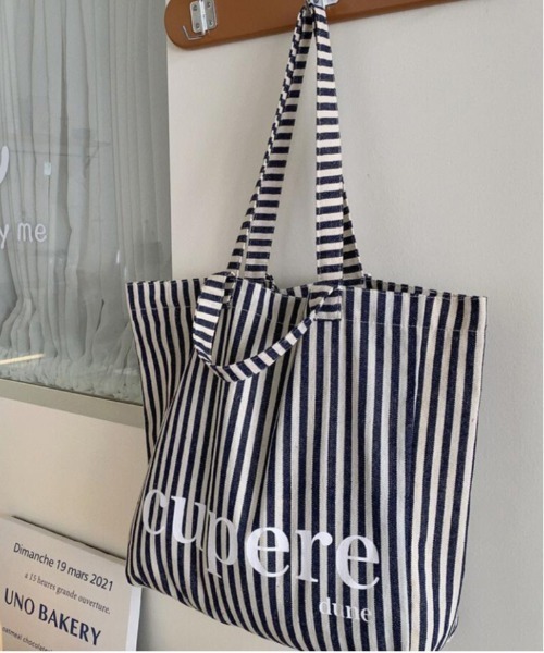 TONE SELECT GOODS（トーンセレクトグッズ）の「【urge select】《大容量》ストライプ デザイン ビッグトートバッグ【2way/A4サイズ収納可能】（トートバッグ・レディース・ピンク/グリーン/ネイビー/ブラック・FREE）」の8枚目の写真