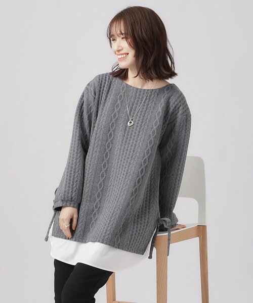 SHOO・LA・RUE（シューラルー）の「◆【体型カバー】Aライン フェイクレイヤード トップス（Tシャツ/カットソー・レディース・ライトベージュ/グレー/ブルー系その他・02/03/04）」の2枚目の写真