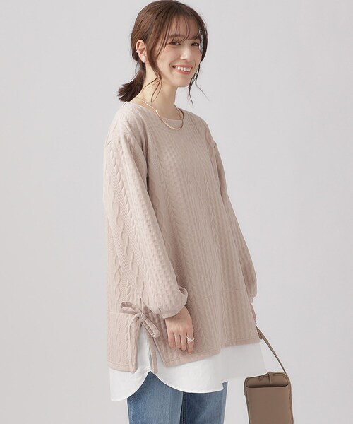 SHOO・LA・RUE（シューラルー）の「◆【体型カバー】Aライン フェイクレイヤード トップス（Tシャツ/カットソー・レディース・ライトベージュ/グレー/ブルー系その他・02/03/04）」の3枚目の写真