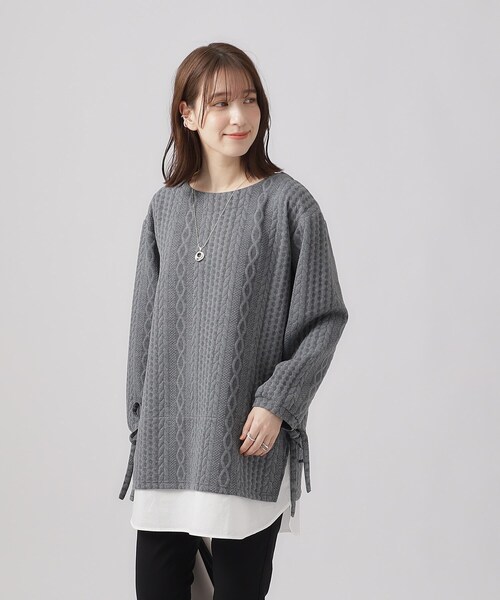 SHOO・LA・RUE（シューラルー）の「◆【体型カバー】Aライン フェイクレイヤード トップス（Tシャツ/カットソー・レディース・ライトベージュ/グレー/ブルー系その他・02/03/04）」の6枚目の写真