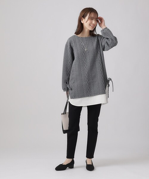SHOO・LA・RUE（シューラルー）の「◆【体型カバー】Aライン フェイクレイヤード トップス（Tシャツ/カットソー・レディース・ライトベージュ/グレー/ブルー系その他・02/03/04）」の16枚目の写真