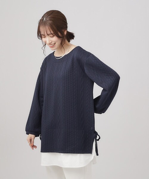 SHOO・LA・RUE（シューラルー）の「◆【体型カバー】Aライン フェイクレイヤード トップス（Tシャツ/カットソー・レディース・ライトベージュ/グレー/ブルー系その他・02/03/04）」の10枚目の写真