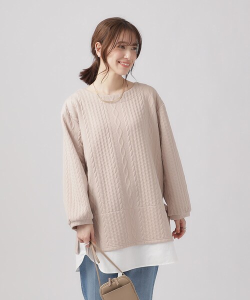 SHOO・LA・RUE（シューラルー）の「◆【体型カバー】Aライン フェイクレイヤード トップス（Tシャツ/カットソー・レディース・ライトベージュ/グレー/ブルー系その他・02/03/04）」の8枚目の写真