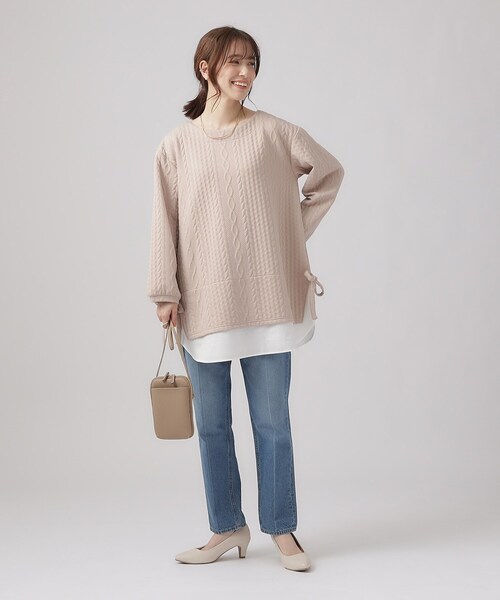 SHOO・LA・RUE（シューラルー）の「◆【体型カバー】Aライン フェイクレイヤード トップス（Tシャツ/カットソー・レディース・ライトベージュ/グレー/ブルー系その他・02/03/04）」の15枚目の写真