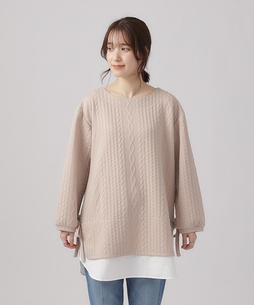 SHOO・LA・RUE（シューラルー）の「◆【体型カバー】Aライン フェイクレイヤード トップス（Tシャツ/カットソー・レディース・ライトベージュ/グレー/ブルー系その他・02/03/04）」の9枚目の写真