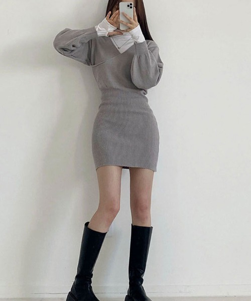 【専用】misa 様　美品　Her lip to 薄紫 パフスリーブ ワンピース フロントギャザー パフスリーブ ロングワンピース FX24L261