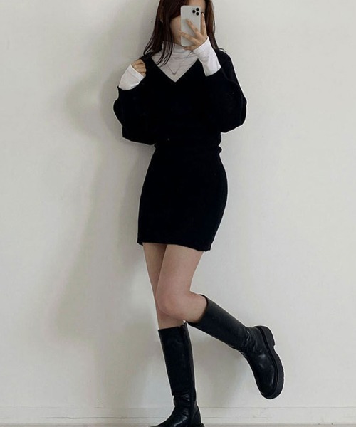 美品 フレッドペリー ネイビー ミニワンピース　パフスリーブ FRED PERRY（ひざ丈ワンピース ・ ブラック/黒色系）のフリマ