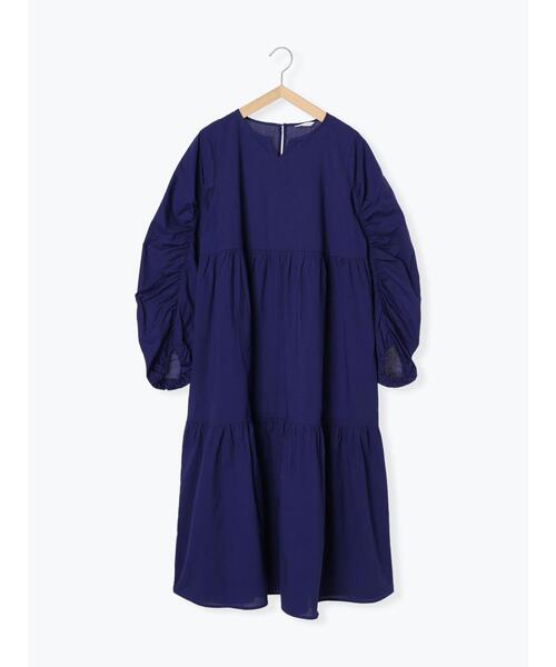 ehka sopo(エヘカソポ)の「袖ギャザーティアードワンピース(ワンピース・レディース・オフホワイト/ブラック/ブルー・F)」の9枚目の写真