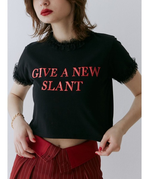 jouetie（ジュエティ）の「メタルロゴレースフィットTシャツ（Tシャツ/カットソー・レディース・ブラック/レッド/オフホワイト・MEDIUM）」の2枚目の写真