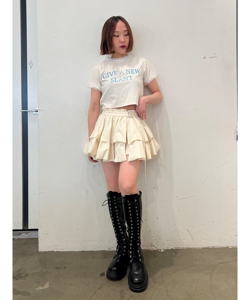 jouetie（ジュエティ）の「メタルロゴレースフィットTシャツ（Tシャツ/カットソー・レディース・ブラック/レッド/オフホワイト・MEDIUM）」の5枚目の写真