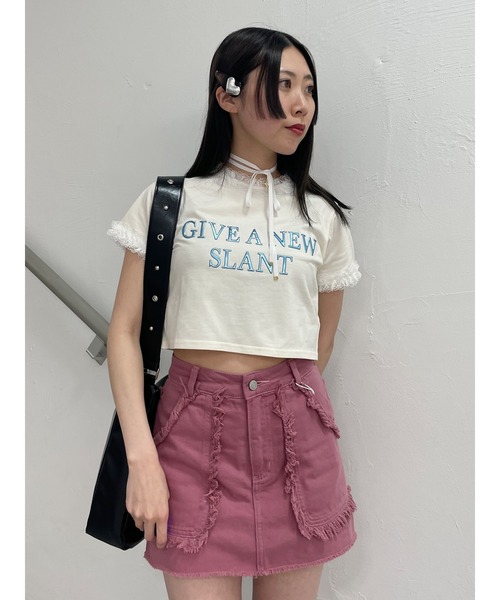 jouetie（ジュエティ）の「メタルロゴレースフィットTシャツ（Tシャツ/カットソー・レディース・ブラック/レッド/オフホワイト・MEDIUM）」の6枚目の写真