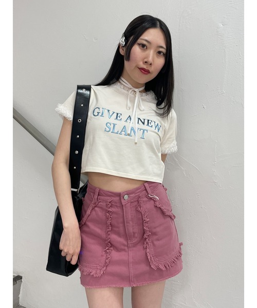 jouetie（ジュエティ）の「メタルロゴレースフィットTシャツ（Tシャツ/カットソー・レディース・ブラック/レッド/オフホワイト・MEDIUM）」の7枚目の写真