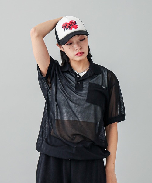X-girl(エックスガール)の「HEART AIRBRUSH TRUCKER CAP(キャップ・レディース・ブルー/ブラック・ONE SIZE)」の8枚目の写真