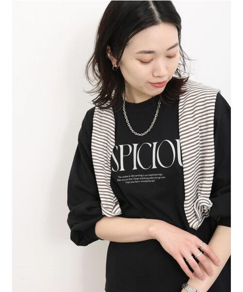 Samansa Mos2 blue(サマンサモスモスブルー)の「【抗菌防臭】袖タックロゴロンT(Tシャツ/カットソー・レディース・オフホワイト/ブラック/グリーン・F)」の2枚目の写真