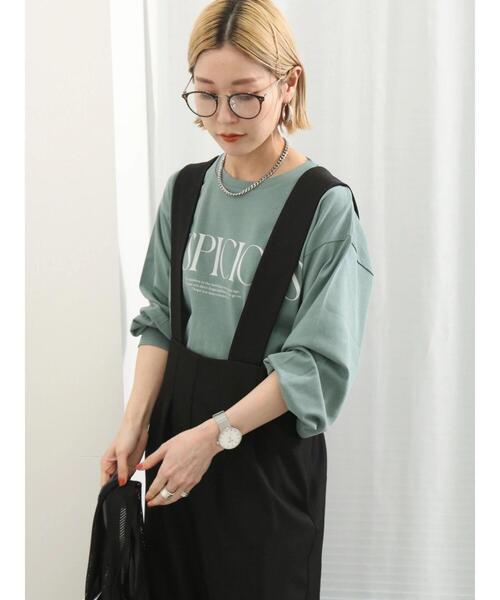 Samansa Mos2 blue(サマンサモスモスブルー)の「【抗菌防臭】袖タックロゴロンT(Tシャツ/カットソー・レディース・オフホワイト/ブラック/グリーン・F)」の6枚目の写真