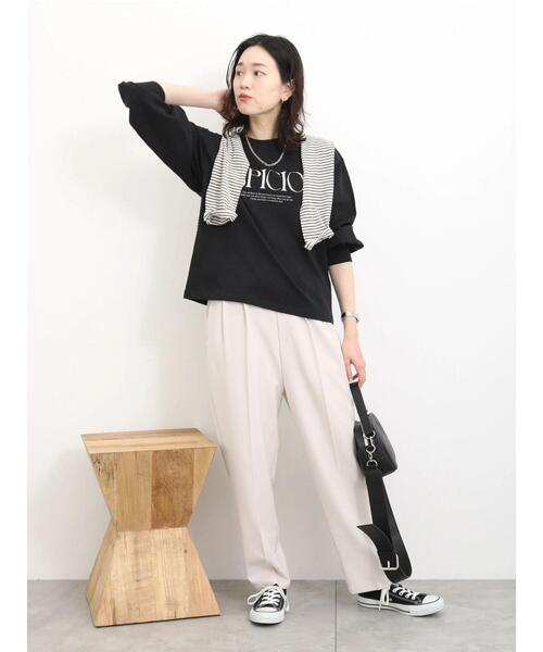 Samansa Mos2 blue(サマンサモスモスブルー)の「【抗菌防臭】袖タックロゴロンT(Tシャツ/カットソー・レディース・オフホワイト/ブラック/グリーン・F)」の12枚目の写真