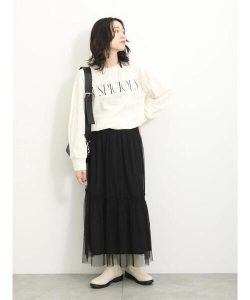 Samansa Mos2 blue(サマンサモスモスブルー)の「【抗菌防臭】袖タックロゴロンT(Tシャツ/カットソー・レディース・オフホワイト/ブラック/グリーン・F)」の13枚目の写真