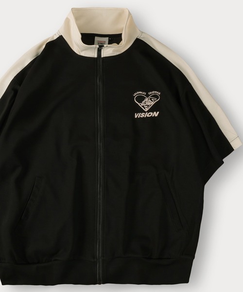 VISION STREET WEAR(ヴィジョンストリートウェア)の「【VISION STREET WEAR/ヴィジョンストリートウェア】ハート&ブランドロゴ ポンチ ワンポイント トラックジャケット/ラインジャージ(ジャージ・メンズ・ネイビー/グレー/オフホワイト/ブラック・M/L/XL)」の1枚目の写真