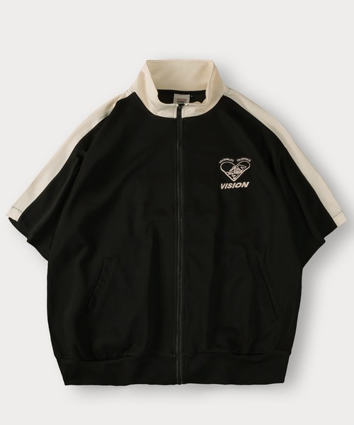 VISION STREET WEAR(ヴィジョンストリートウェア)の「【VISION STREET WEAR/ヴィジョンストリートウェア】ハート&ブランドロゴ ポンチ ワンポイント トラックジャケット/ラインジャージ(ジャージ・メンズ・ネイビー/グレー/オフホワイト/ブラック・M/L/XL)」の7枚目の写真