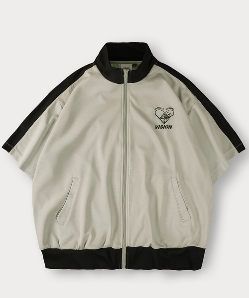 VISION STREET WEAR(ヴィジョンストリートウェア)の「【VISION STREET WEAR/ヴィジョンストリートウェア】ハート&ブランドロゴ ポンチ ワンポイント トラックジャケット/ラインジャージ(ジャージ・メンズ・ネイビー/グレー/オフホワイト/ブラック・M/L/XL)」の9枚目の写真
