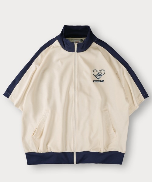 VISION STREET WEAR(ヴィジョンストリートウェア)の「【VISION STREET WEAR/ヴィジョンストリートウェア】ハート&ブランドロゴ ポンチ ワンポイント トラックジャケット/ラインジャージ(ジャージ・メンズ・ネイビー/グレー/オフホワイト/ブラック・M/L/XL)」の8枚目の写真