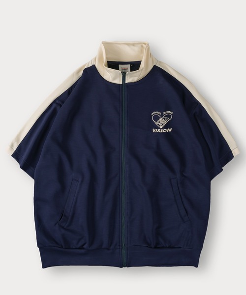 VISION STREET WEAR(ヴィジョンストリートウェア)の「【VISION STREET WEAR/ヴィジョンストリートウェア】ハート&ブランドロゴ ポンチ ワンポイント トラックジャケット/ラインジャージ(ジャージ・メンズ・ネイビー/グレー/オフホワイト/ブラック・M/L/XL)」の10枚目の写真