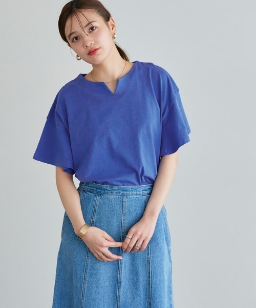 Pierrot(ピエロ)の「ミドル丈フレアスリーブキーネックカットソー(Tシャツ/カットソー・レディース・オフホワイト/ブルー/ブラック/グレー系その他/ライトピンク/ネイビー/サンドベージュ/ミント・M/L)」の7枚目の写真