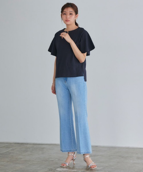 Pierrot(ピエロ)の「ミドル丈フレアスリーブキーネックカットソー(Tシャツ/カットソー・レディース・オフホワイト/ブルー/ブラック/グレー系その他/ライトピンク/ネイビー/サンドベージュ/ミント・M/L)」の21枚目の写真