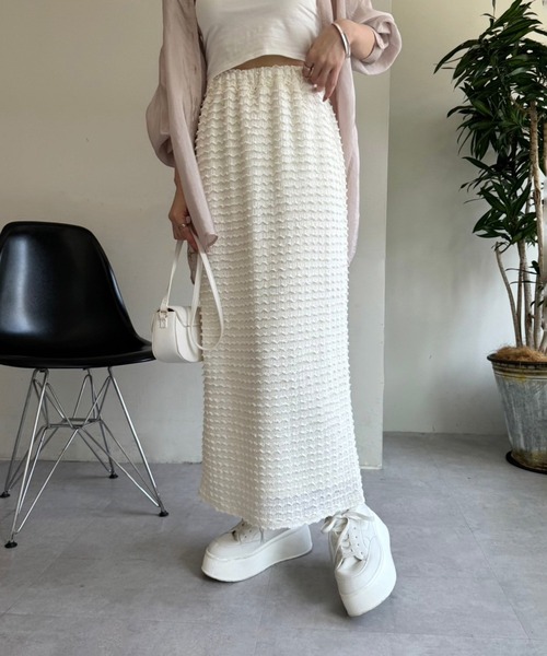 one after another NICE CLAUP(ワンアフターアナザーナイスクラップ)の「しぼしぼタイトスカート(スカート・レディース・アイボリー/ブラック/ピンク・FREE)」の4枚目の写真