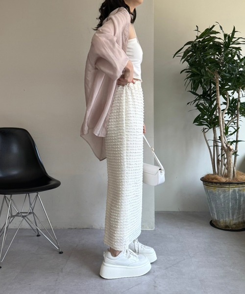 one after another NICE CLAUP(ワンアフターアナザーナイスクラップ)の「しぼしぼタイトスカート(スカート・レディース・アイボリー/ブラック/ピンク・FREE)」の9枚目の写真