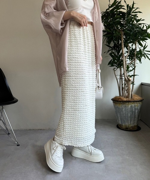 one after another NICE CLAUP(ワンアフターアナザーナイスクラップ)の「しぼしぼタイトスカート(スカート・レディース・アイボリー/ブラック/ピンク・FREE)」の5枚目の写真